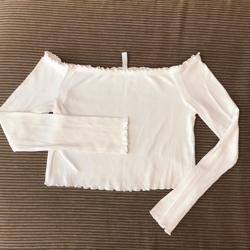 White Off The Shoulder Ribbed Long-Sleeve
